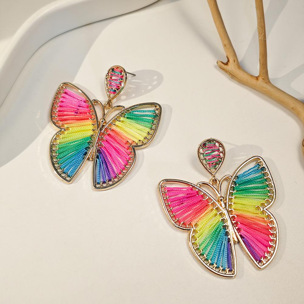 Bohemian Handmade Woven Earrings with Butterfly Design for Women, Vacation Style