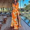 Womens Fashion Sexy Casual Floral Printed Maxi Dress Sleeveless Slit Holiday Long Max Dress