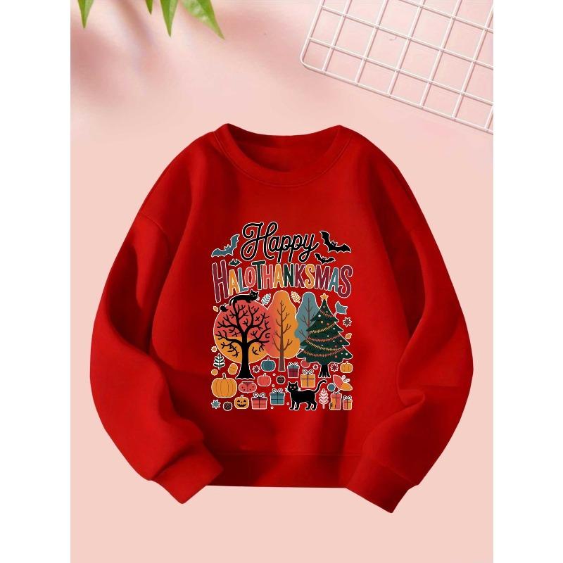 Stylish Casual Round-Neck Sweatshirt for Girls, Perfect for Autumn And Winter, Featuring Trendy Sports Prints