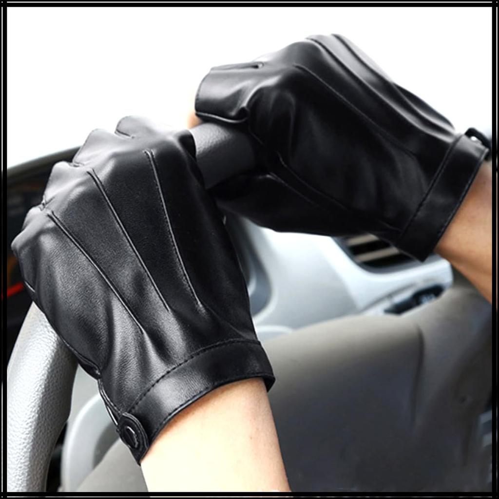 White Fang NT148 Fingerless Gloves, Simple, Solid Leather, Stylish Rock Style for Men (Black)