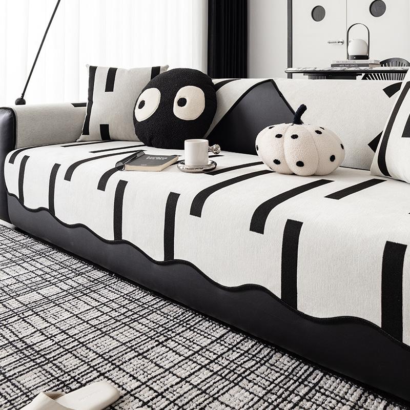 Irregular Special-Shaped Sofa Cushion Chenier Black And White Straight Row Sofa Seat Cushion Non-Slip Light Luxury High-End Cover Cloth