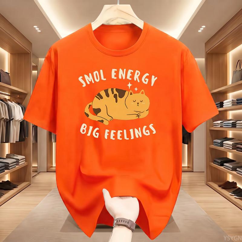 Smol Energy Big Feelings Cat T-shirts Cotton Short Sleeve Round Neck Tshirt Men Women Summer Clothes
