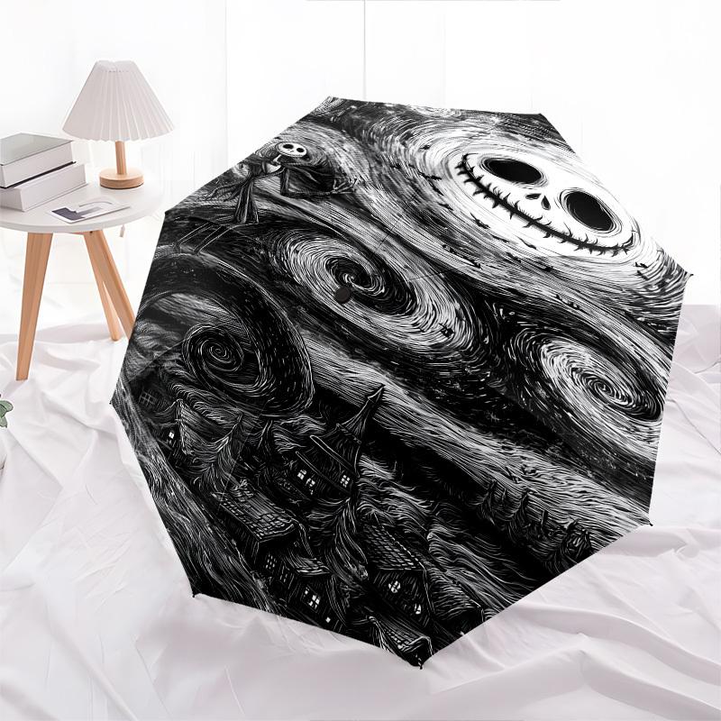Albtraum vor Weihnachten, Jack Skellington Motiv, Automatisches Öffnen und Schließen, Helles 8-Speichen, Tragbarer Schirm, Geeignet für Männer