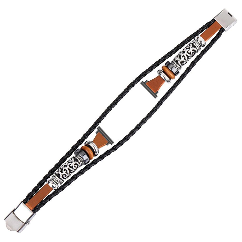 

20 мм Этнический Браслет для Samsung Galaxy Watch FE 40 мм/Watch7 44 мм/40 мм Кожаный+Металлический Ремешок на Запястье Brown