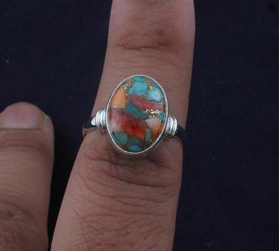 Oyster Kupfer Türkis Ovaler Edelsteinring Massiver 925 Sterling Silber Ring Handgefertigter Boho Ring