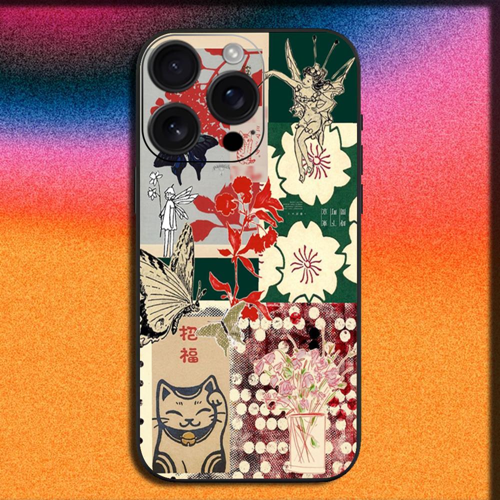 

China-Chic Mosaic Graffiti Green Rattan Phone Case For iPhone 16,15,14,13,12,11,Pro,XS,Max,XR,Plus,SE,Mini Soft Black Cover iPhone16