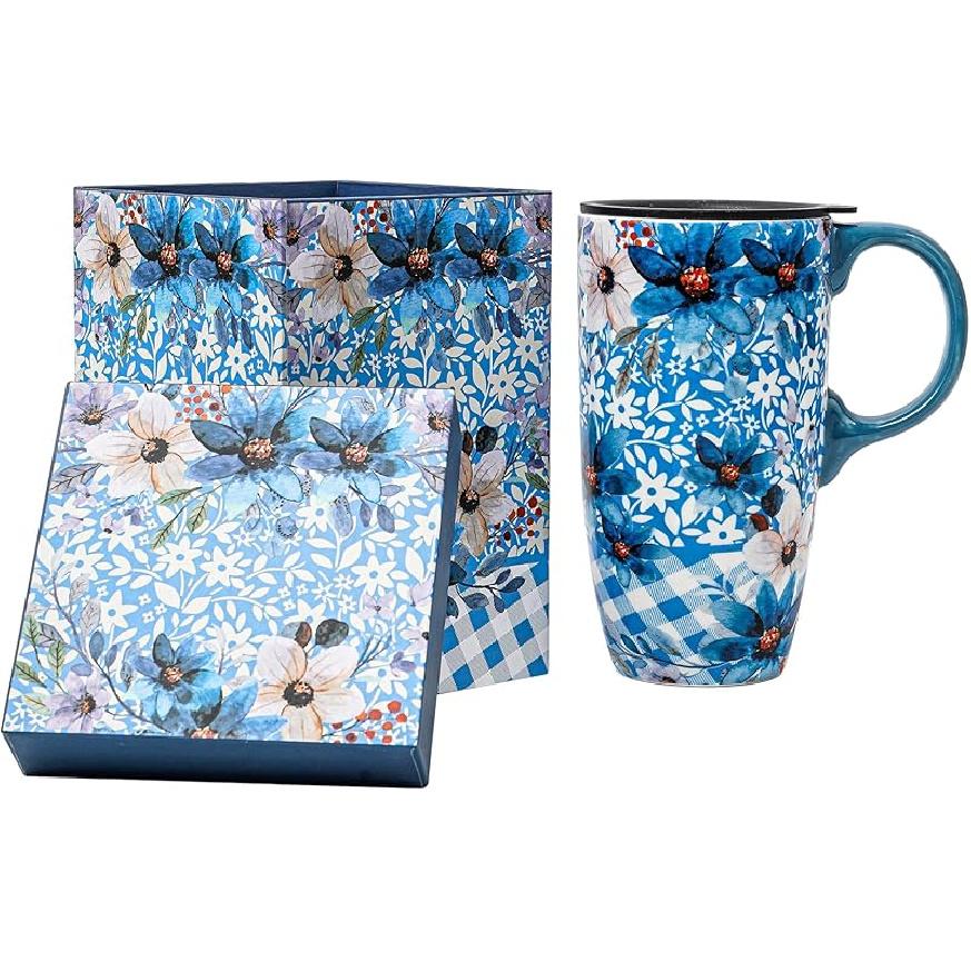 Topadorn Ceramic Travel Mug with Lid and Handle Ceramic Coffee Mug Ceramic Latte Teacup in Color Box 17 Oz, Splash Resistant Lid - To Go Tumbler for