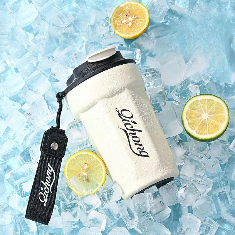 Large Caliber Shaker Cup Food Grade Stainless Steel Thickening Coffee Cup Thermos Bottle Handy Portable Male and Female Students