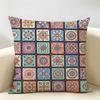 Vintage Bohemian Floral Grid Cushion Cover Natural Linen Organic Fabric DoubleSided Printing Room Sofa Decor Pillow Case