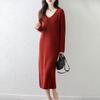 Women Sweater Dress 100% Wool MODERN NEW SAGA V-neck Knit Long Pullover Winter Jumpers Wool Long Dress Female