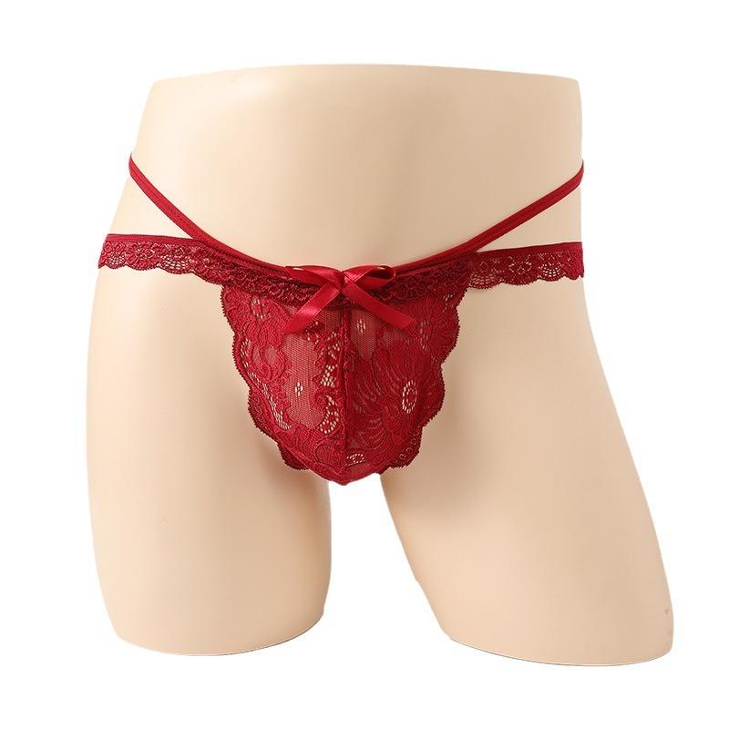 Men's stretch panties, hollow lace quadrangle thong sex underwear, men's sex underwear