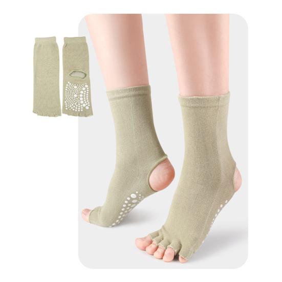 1 Pair Toeless Yoga Socks with Non-slip Gripper Breathable Moisture-Wicking Ballet Dance Fitness Pilates Athletic Gym Sports Open Five Toe Socks