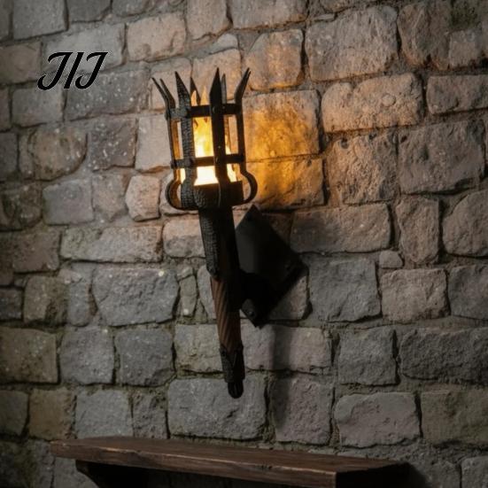 Wall Decoration for Medieval Theme Torch Sconce, LED Gothic Castle Decor Lamp, Artistic Sconce Script Killing Realistic Flickering Flame Light Themed