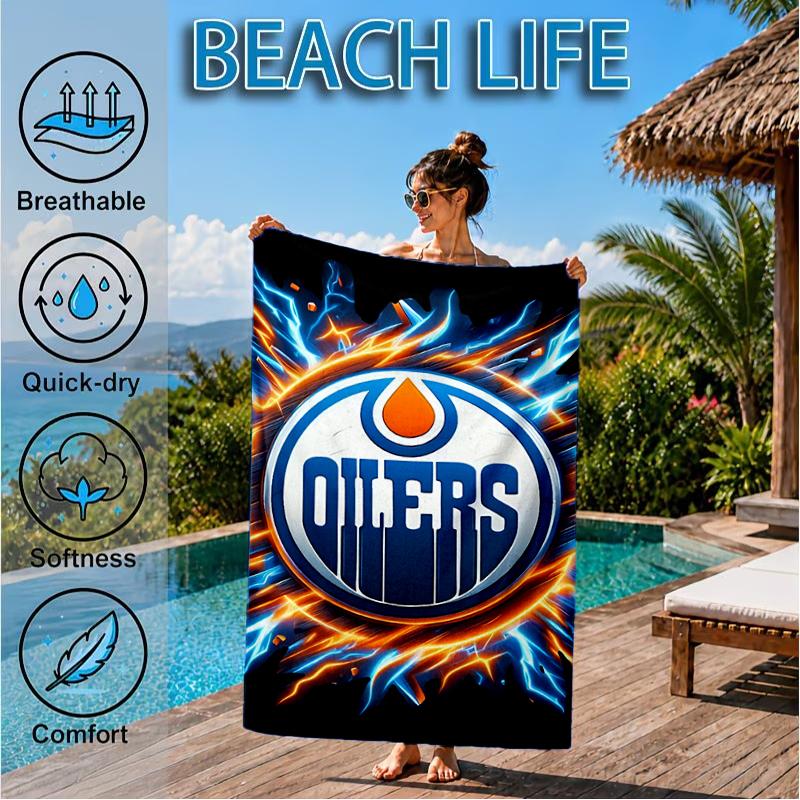 Edmonton Oilers Emblem Beach Towel, Super Soft Microfiber, Perfect Gift for Her/Him, Birthday, for Pool, Beach, Travel, Decor Beach Party