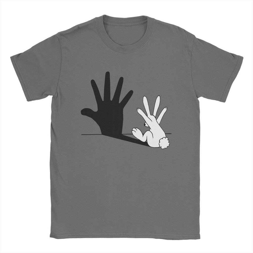 Rabbit Hand Shadow T-Shirt Men Hipster Pure Cotton Tees Round Collar Short Sleeve T Shirts Printed Clothes