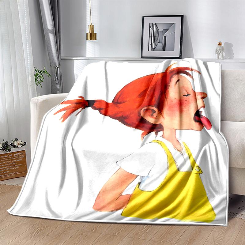 Coperta in Flanella di Pippi Calzelunghe Morbida Calda per Tutte le Stagioni, Design per Campeggio, Viaggio in Auto, Escursionismo Divano, Letto, Ufficio Regalo Perfetto per Feste