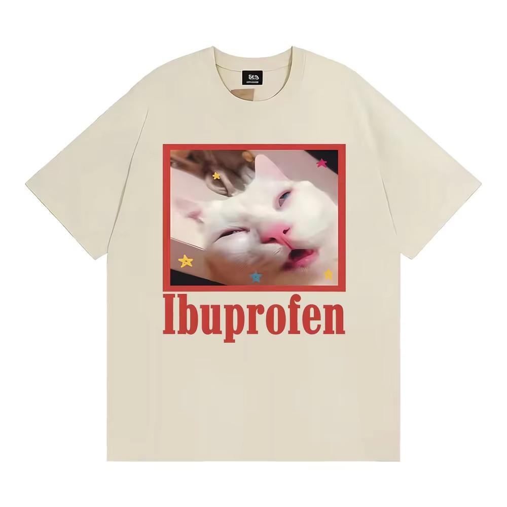 Lbuprofen Cat Meme Funny Graphic Tshirt Unisex Women Harajuku Fashion High Quality Summer T Shirts Casual Oversized Cotton Tshirt