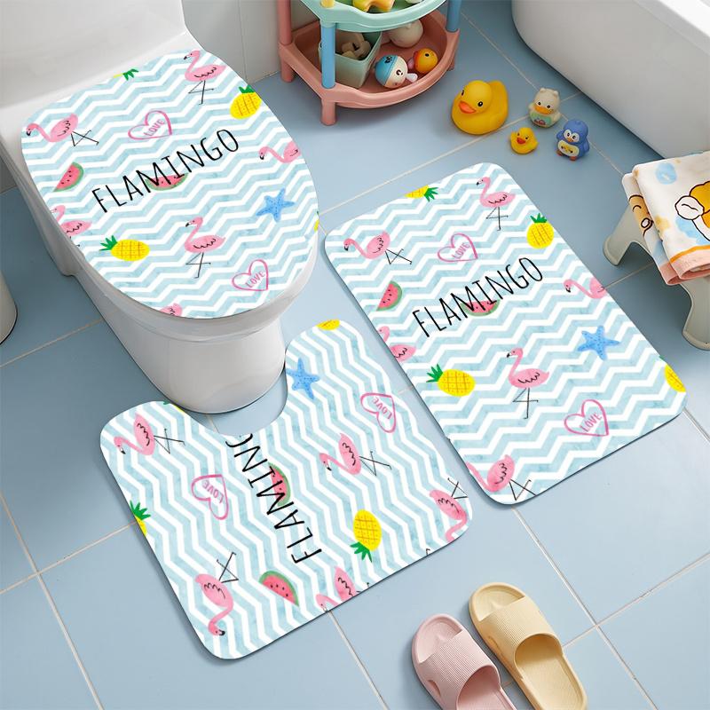 Summer Holiday (63) Flannel Toilet 3 Piece Set Soft Bathroom Toilet Seat Cover Non-Slip Bath Rug Home Bathroom Decor