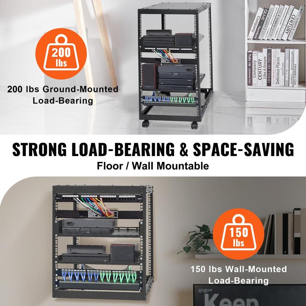 20U Open-Frame Serverrack, 15''-40'' Verstellbare Tiefe, Freistehend oder Wandmontage Netzwerkserverrack, 4-Säulen AV-Rack mit Rollen, Bietet Platz für alles Ihre
