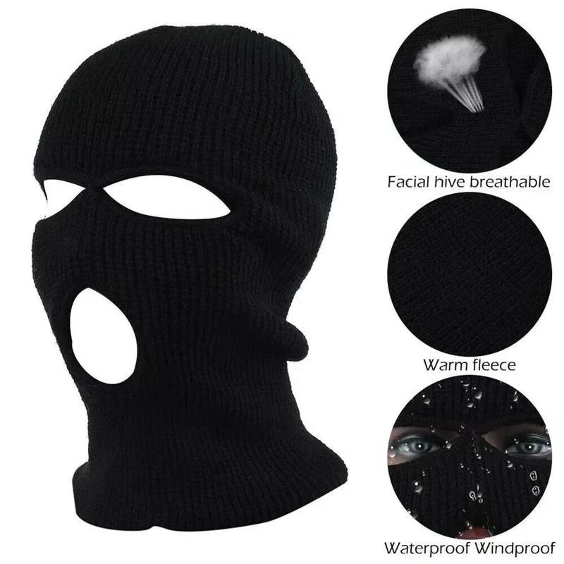 Motorcycle Windproof Full Face Knit Hats Custom SkiMask Men Warm Wool Balaclava Embroidery Winter Hats Knitted 3 Holes Ski Mask