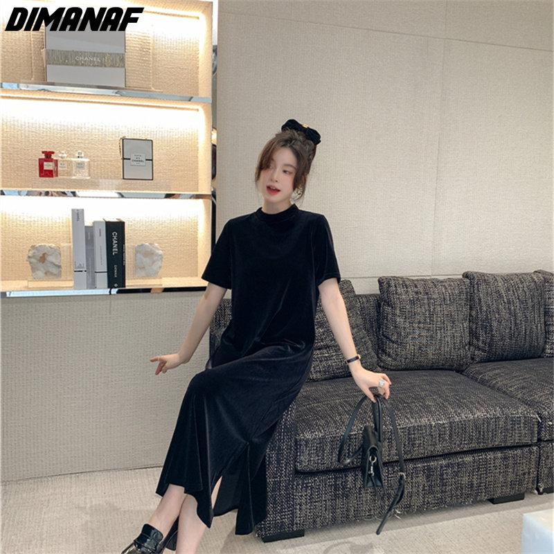 Dimanaf Women 2022 New Autumn Dress Solid Elegant Long Dress Loose Dress Show Thin O-Neck Dresses
