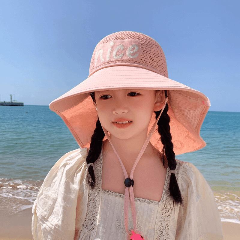 Dziecięcy Kapelusz z Wentylatorem Lato Chłopiec Outdoor Kapelusz Przeciwsłoneczny z Szerokim Rondem Dziewczynka Kapelusz Chroniący Przed Słońcem z Szalem z Pustym Wierzchem Ochrona UV