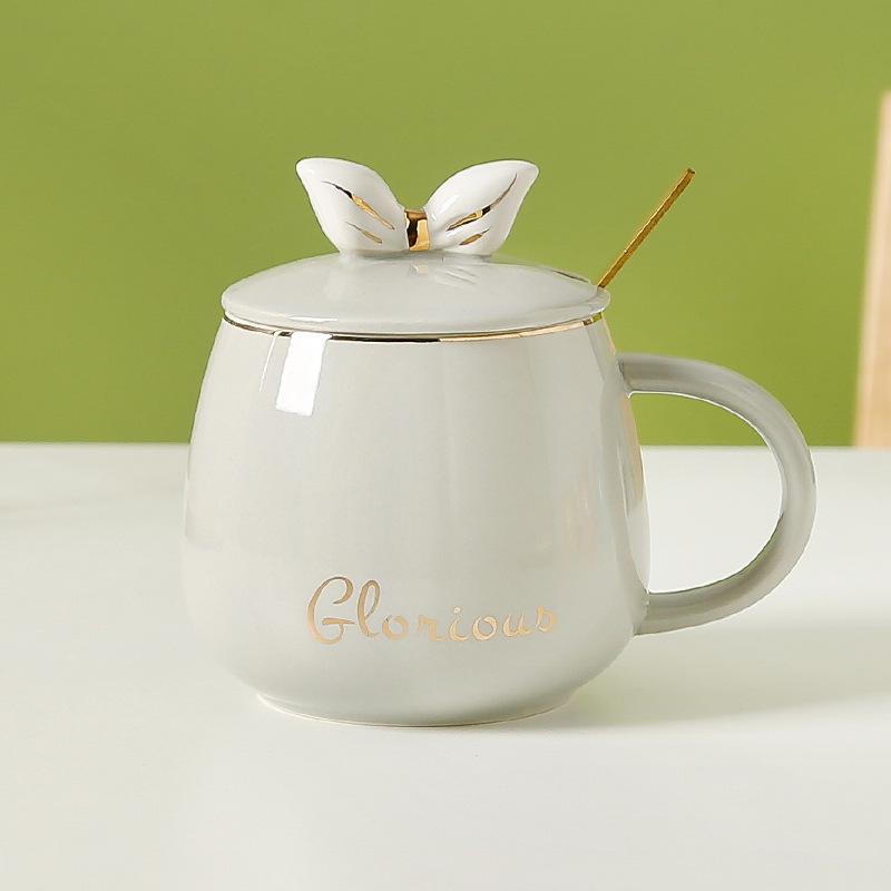 

Creative Simple Bow Milk Cup Small Fresh Girly Heart Ceramic Cup with Lid Spoon Mug Student Breakfast Cup 450ml