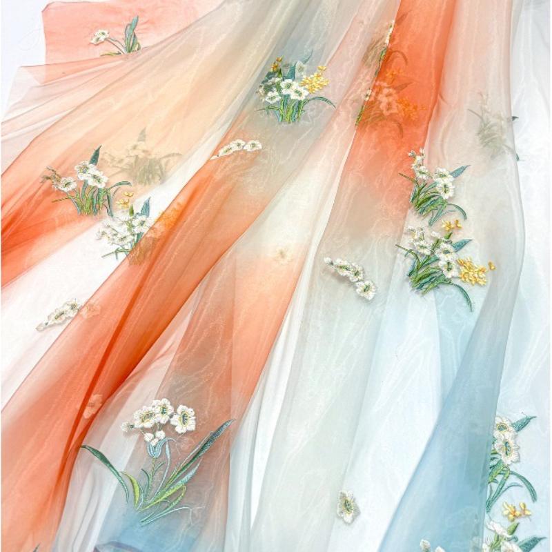 Hanfu Ancient Style Narcissus Embroidered Fabric DIY Sewing Skirt Children's Clothing Ladies Cheongsam Clothing Fabric