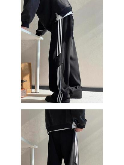 Men's Wide-Leg Striped Casual Pants - New Autumn/Winter 2025 Trend, Plus Velvet, Loose Fit