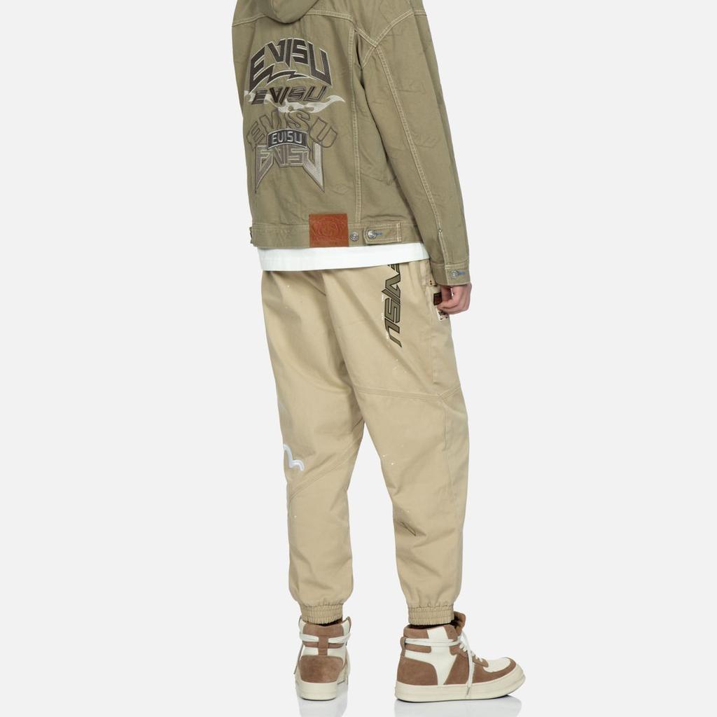 Evisu Slogan Seagull Embroidery Letter Logo Printed Cuffed Jeans Men jeans Beige 2ESHTM3JO211LFCT