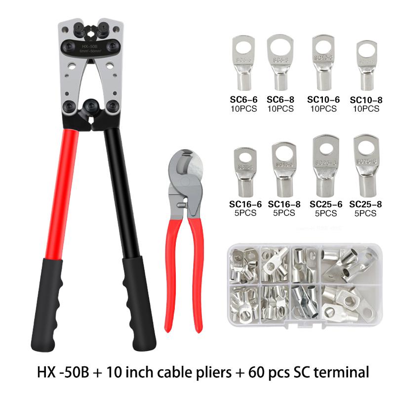 Crimping Pliers Tube Terminal Crimper Hex Crimp Tool Multitool Battery Cable Lug Cable Hand Tools HX-50B 6-50mm² AWG 10-0
