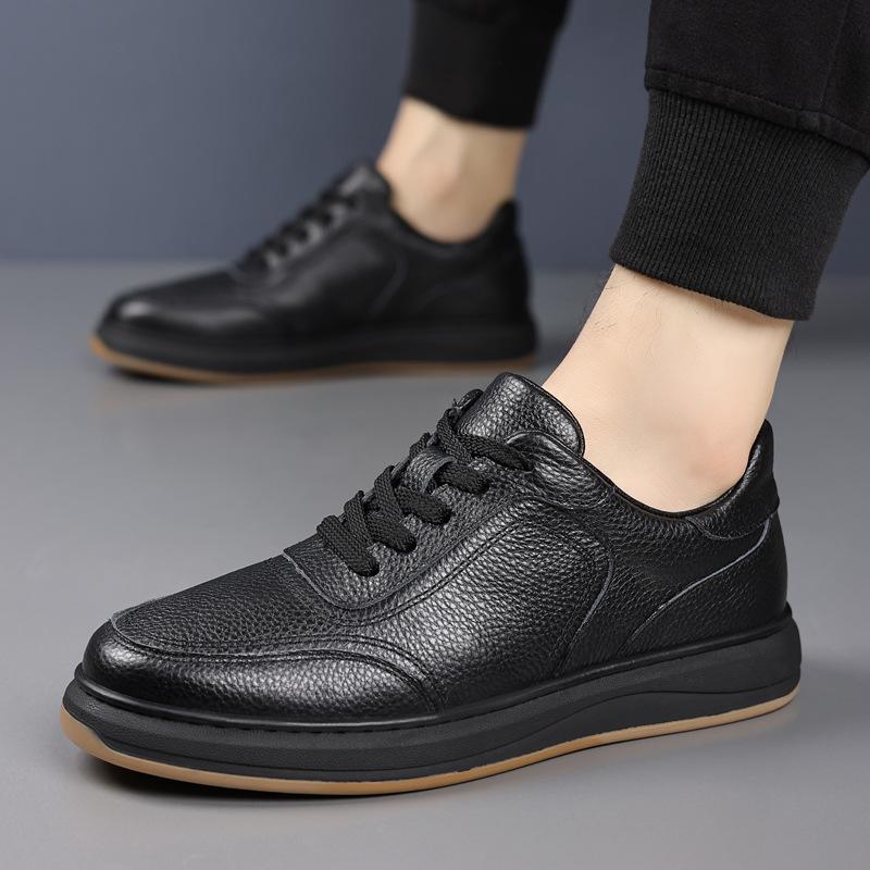 The First Layer of Cowhide Men's Casual Shoes, Genuine Leather Breathable Men's Small White Shoes, Board Shoes 2025 Autumn New Leather Shoes Me