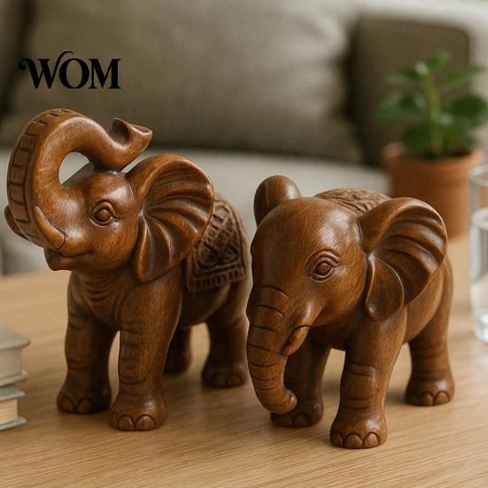 Traditional Chinese Craft Elephant Figurine Ornament, Resin Wood Grain Statue, Auspicious Entryway Decorative Accent Animal Sculpture for Home Office