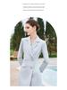 Blue Two-Button Suit Collar Women's Mid-Length Dress - Spring & Autumn Style