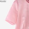 ZANZEA Women Casual Round Neck Solid Color Summer Short Sleeve Blouse