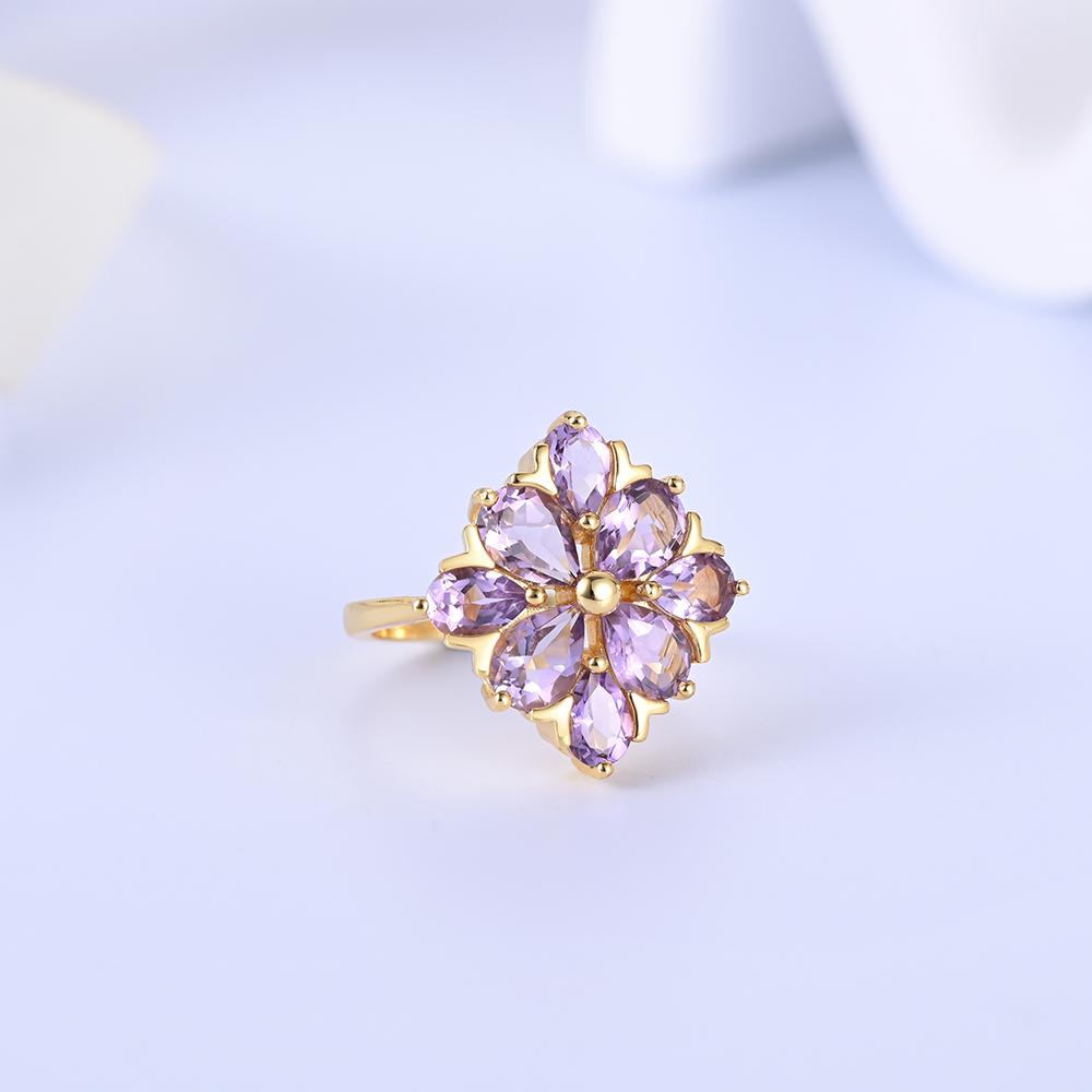 Entzückende Floral Designer S925 Silber Ring Ohrring für Mädchen & Dame Natürliche Brasilien Amethyst edlen Schmuck hochzeit party Geschenk