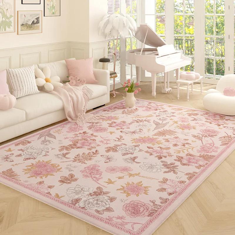 Living Room Carpet Pink Flower Rug Big Size Home Decoration Floor Mat Soft Plush Room Decor Large Area Rugs Shaggy Bedroom