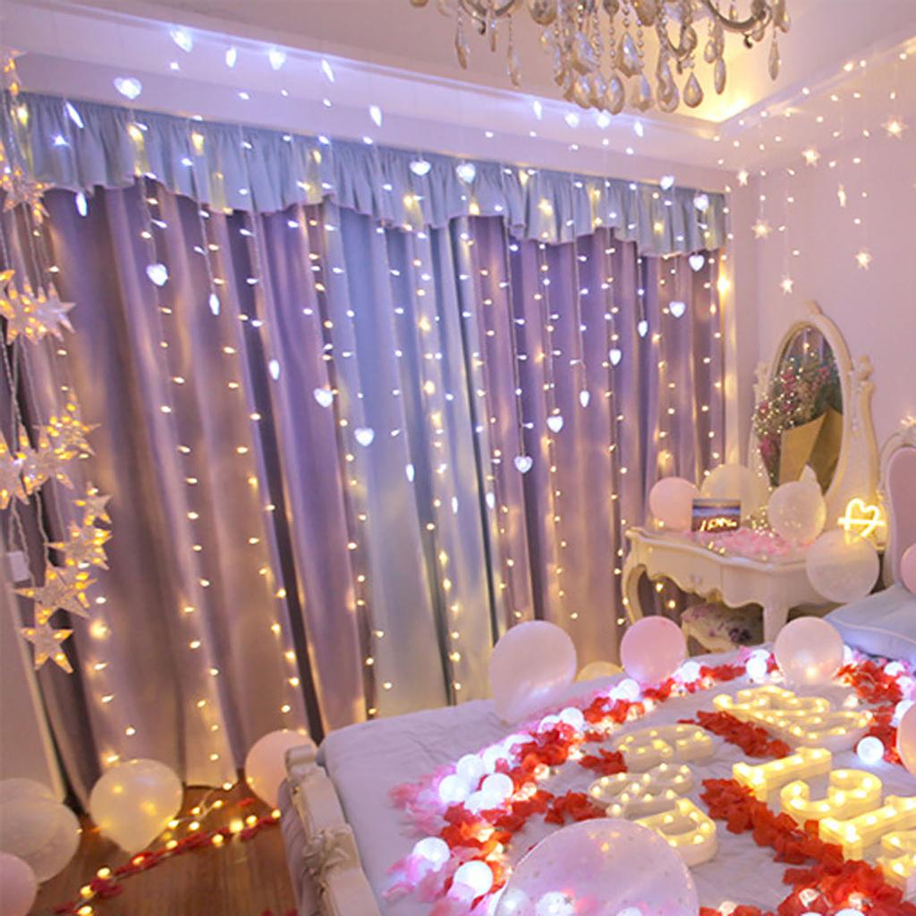 128LED Lover Heart Curtain Lights Party Wedding Outdoor Garden Decor Lamp