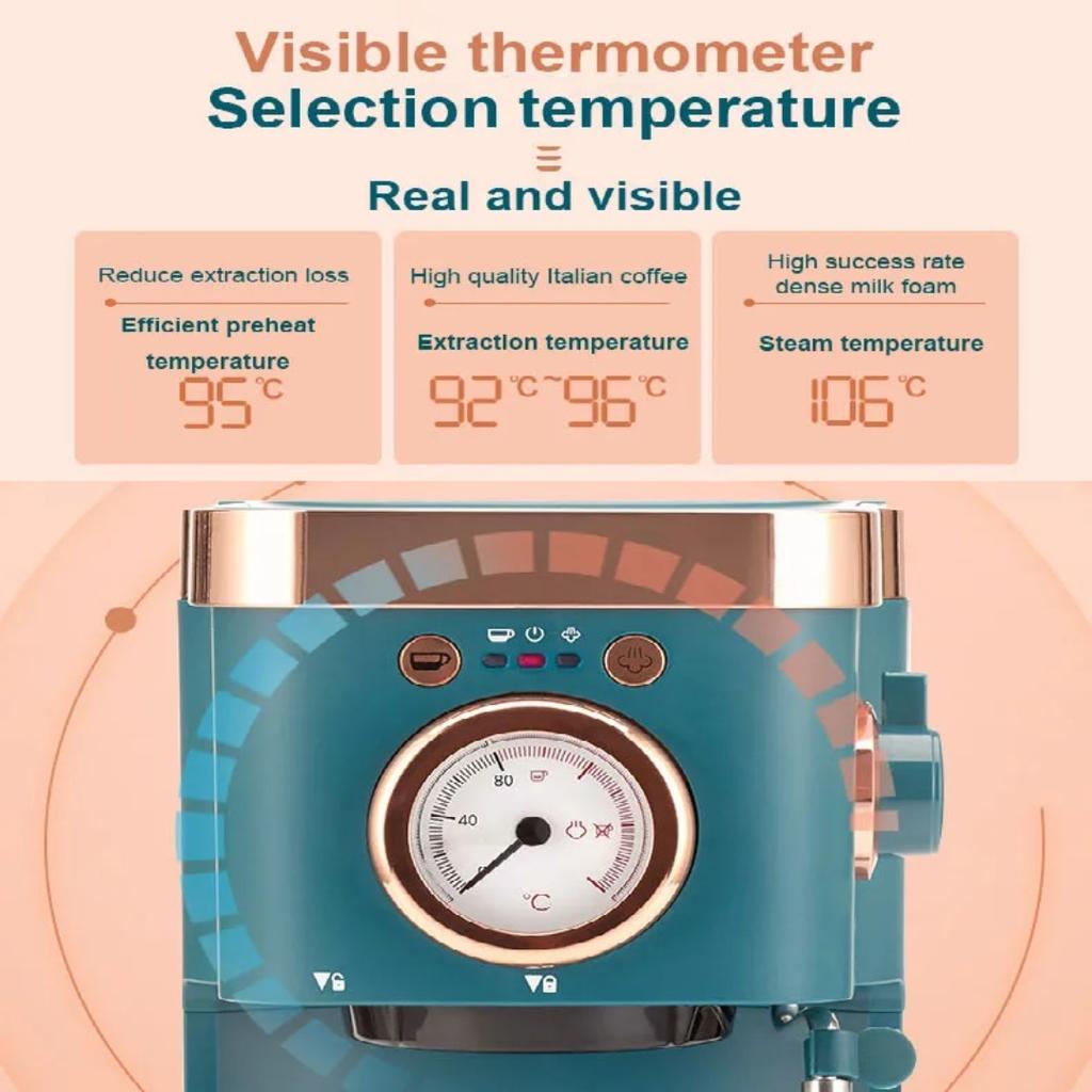 Retro Coffee Machine, 20-Bar Pressure, Small Household, Semi-Automatic, Steam Milk Frothing Function