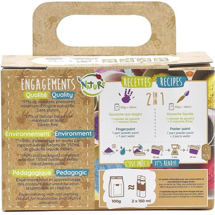 Gouache en poudre - PEBEO - Tactilcolor - 4 sachets de 100g - Vegan - Zéro gaspillage