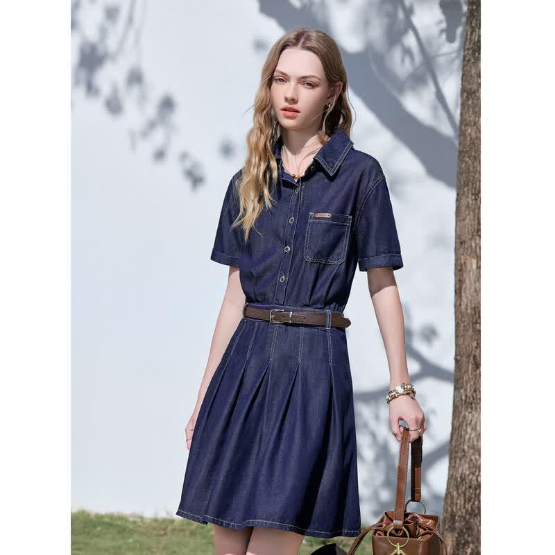 Betu Women's Short Sleeve Pleated Denim Dress