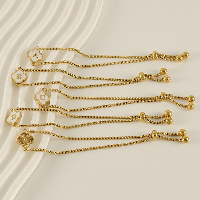 Elegant Stainless Steel Four-Leaf Clover Letter Bracelet - High-End Versatile Design