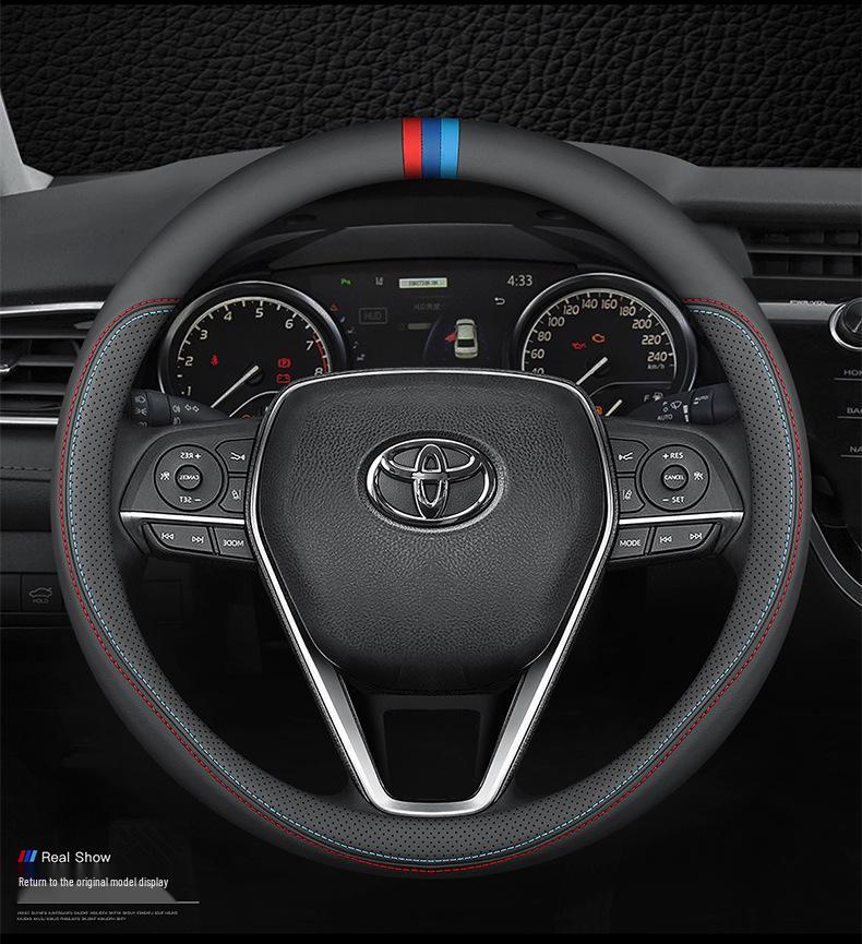 Toyota Steering Wheel Cover for IZOA, Levin, RAV4, Venza, Highlander, Camry, and New Corolla - Leather