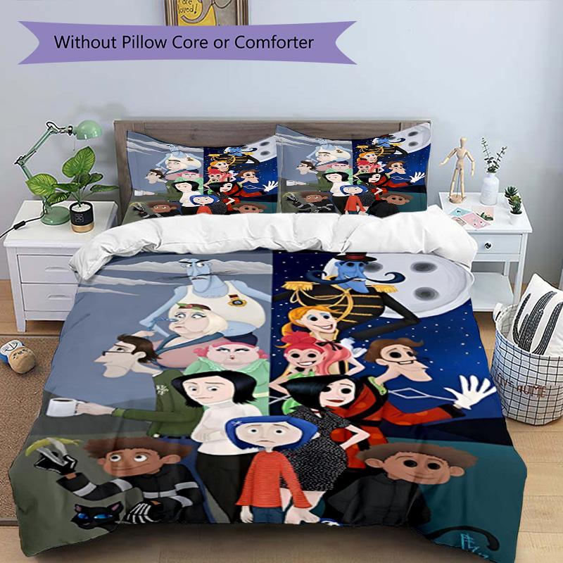 3pcs Duvet Cover Set (1*Duvet Cover + 2*Pillowcase, Without Core), Coraline Print Bedding Set, Bedroom Decor, All‑Season, Birthday Gift