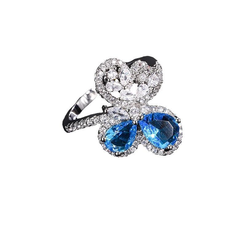 Deep Sea Sapphire Butterfly Ring Female Personality Temperament Imitation Blue Topaz Opening Adjustable Ring