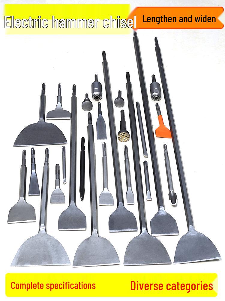 Jingze Electric Hammer Chisel Set: Square/Round Shank, U-Shaped, Hook, Pointed, Flat, and Widened Drill Bits. Square Shank 14*150*40 Thin