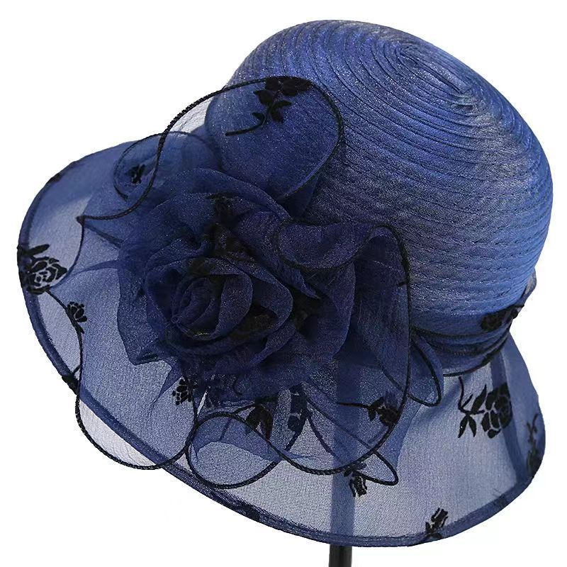 

Eugen yarn bucket hat elegant temperament rose flower hat women s summer thin breathable sunshade sun protection L（58-60cm） тёмно-синий
