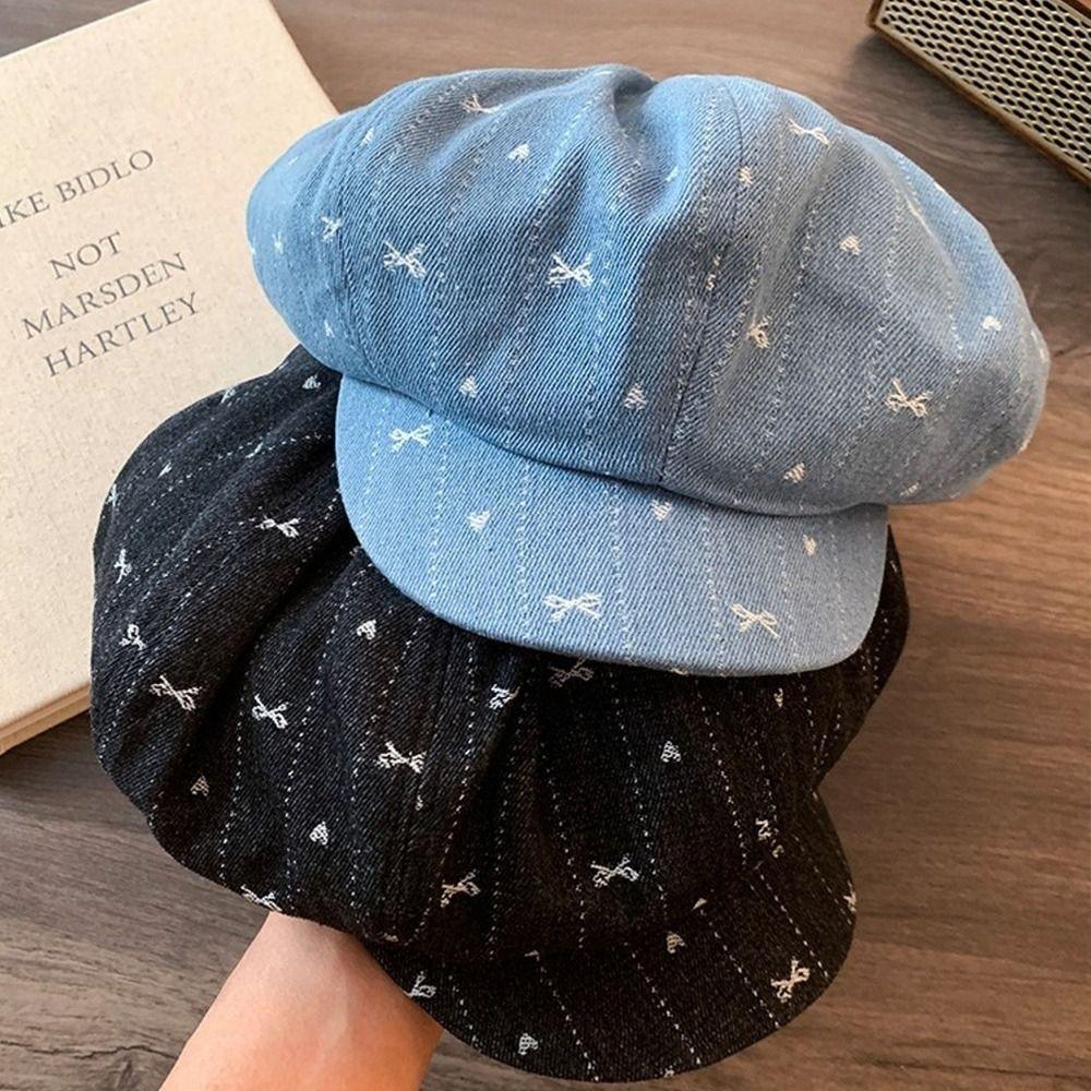 Cloud Retro Bow Beret Japanese Newsboy Cap Trendy Octagonal Cap  Streetwear