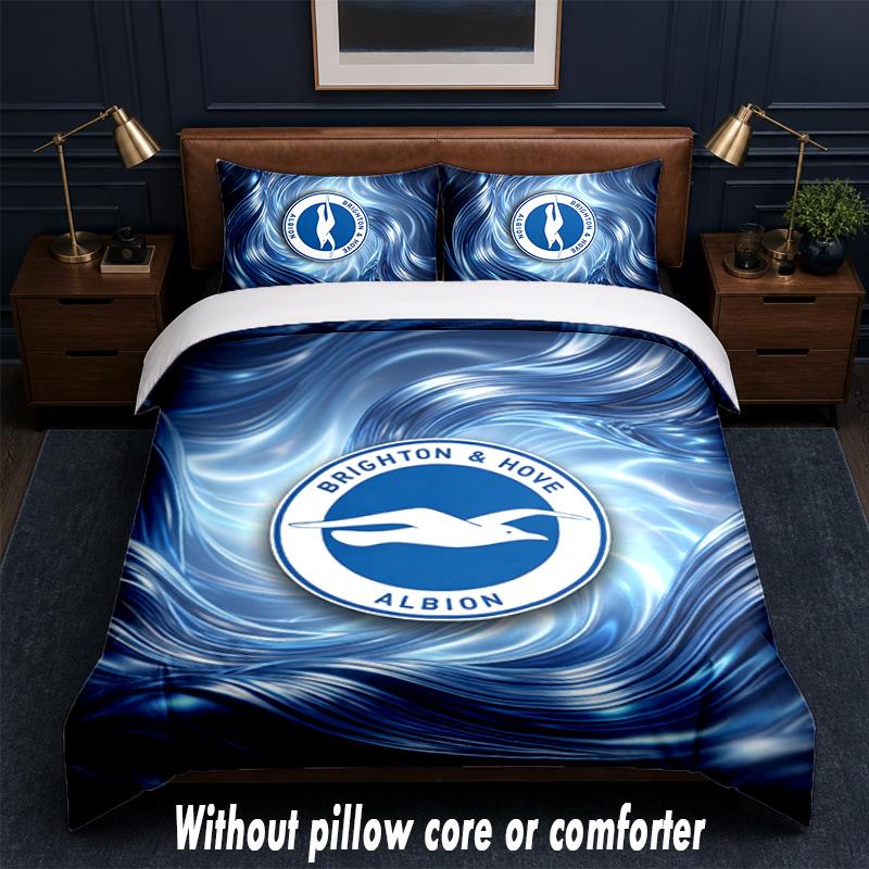 Brighton & Hove Albion Football Design Ensemble de literie 1 housse de couette + 2 taies d'oreiller Linge de lit doux respirant pour la maison