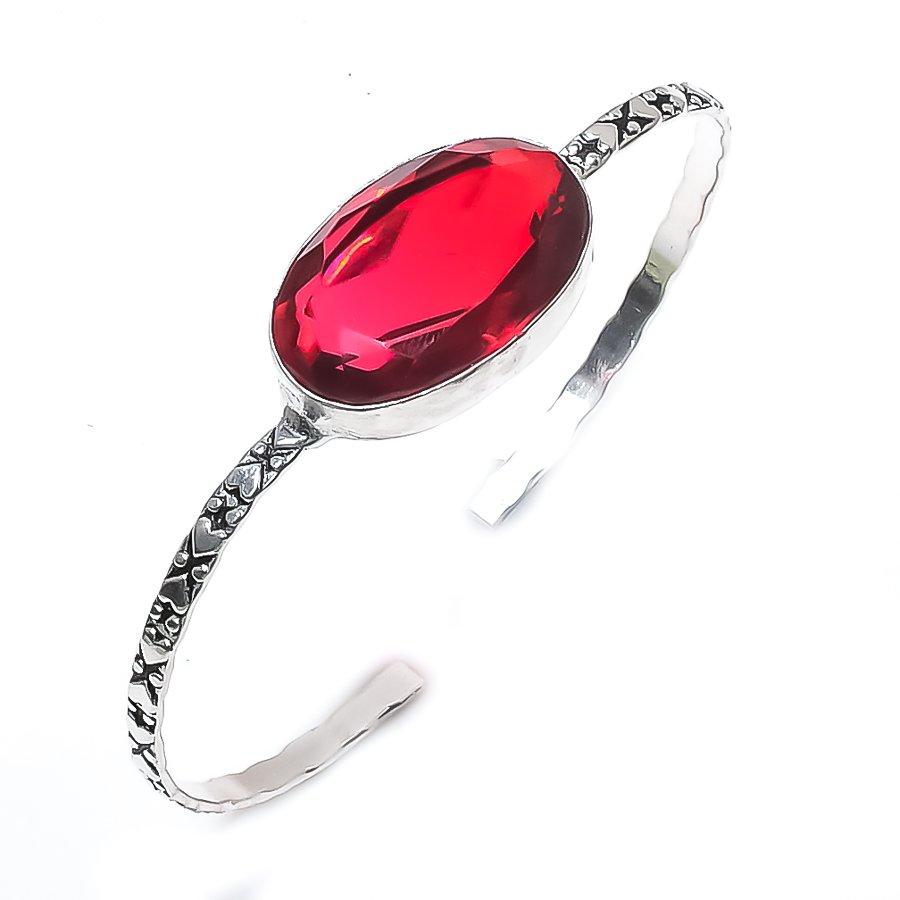 

Гранат Драгоценный камень 925 Стерлинговое серебро Манжета Браслет Регулируемый